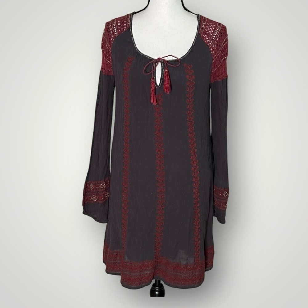 Free People brown red/silver embroidery dress